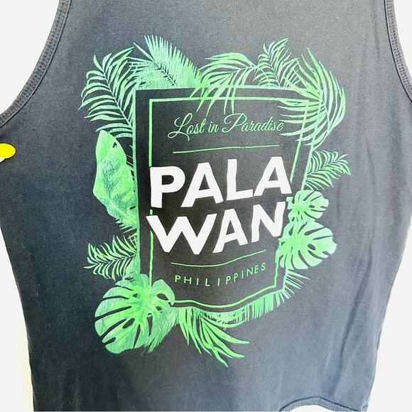UNISEX PALA WAN Philippines Black White Green Tropical Screen Print Tank Top L - Picture 7 of 8